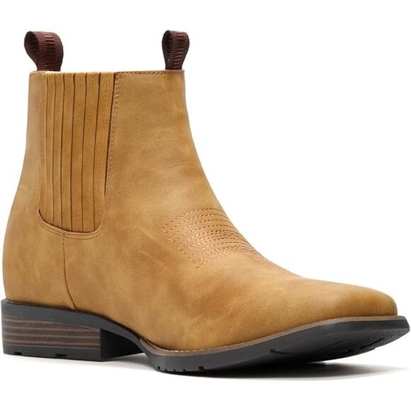 IUV Mens Size 10.5 Yellow Brown Square Toe Western Slip On Cowboy Ankle Boots main image 5
